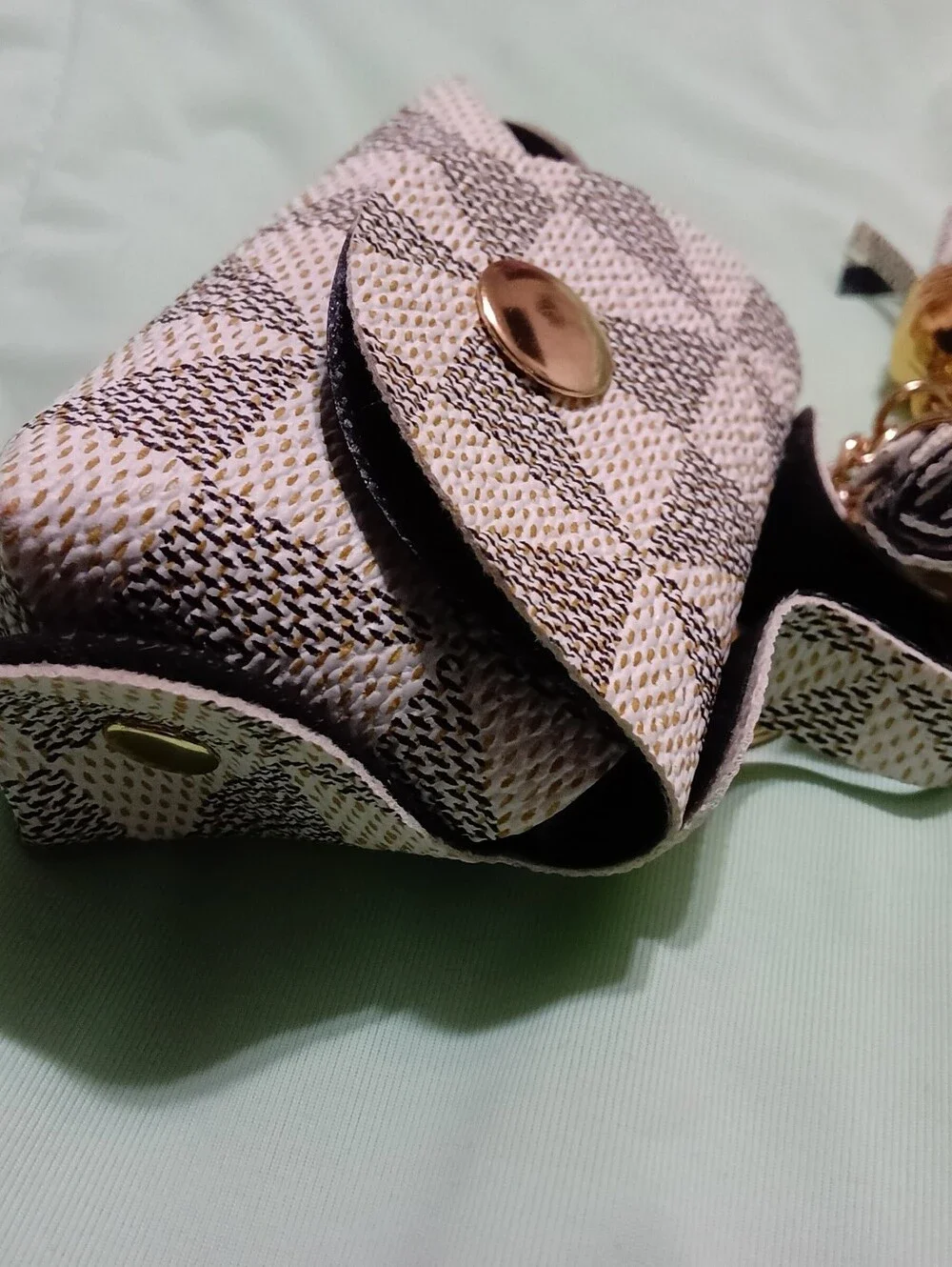 Geometric Pattern Gray & Cream Mini Bag Charm Keychain